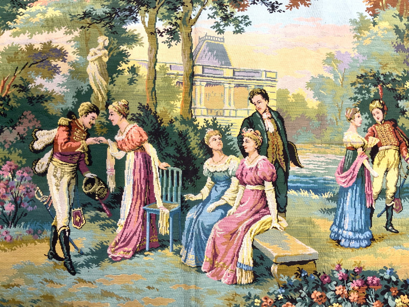 Antique French Wall Tapestry W Romance Scene (1 of 8)