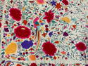 Vintage Asian Embroidered Floral Shawl W Fringes
