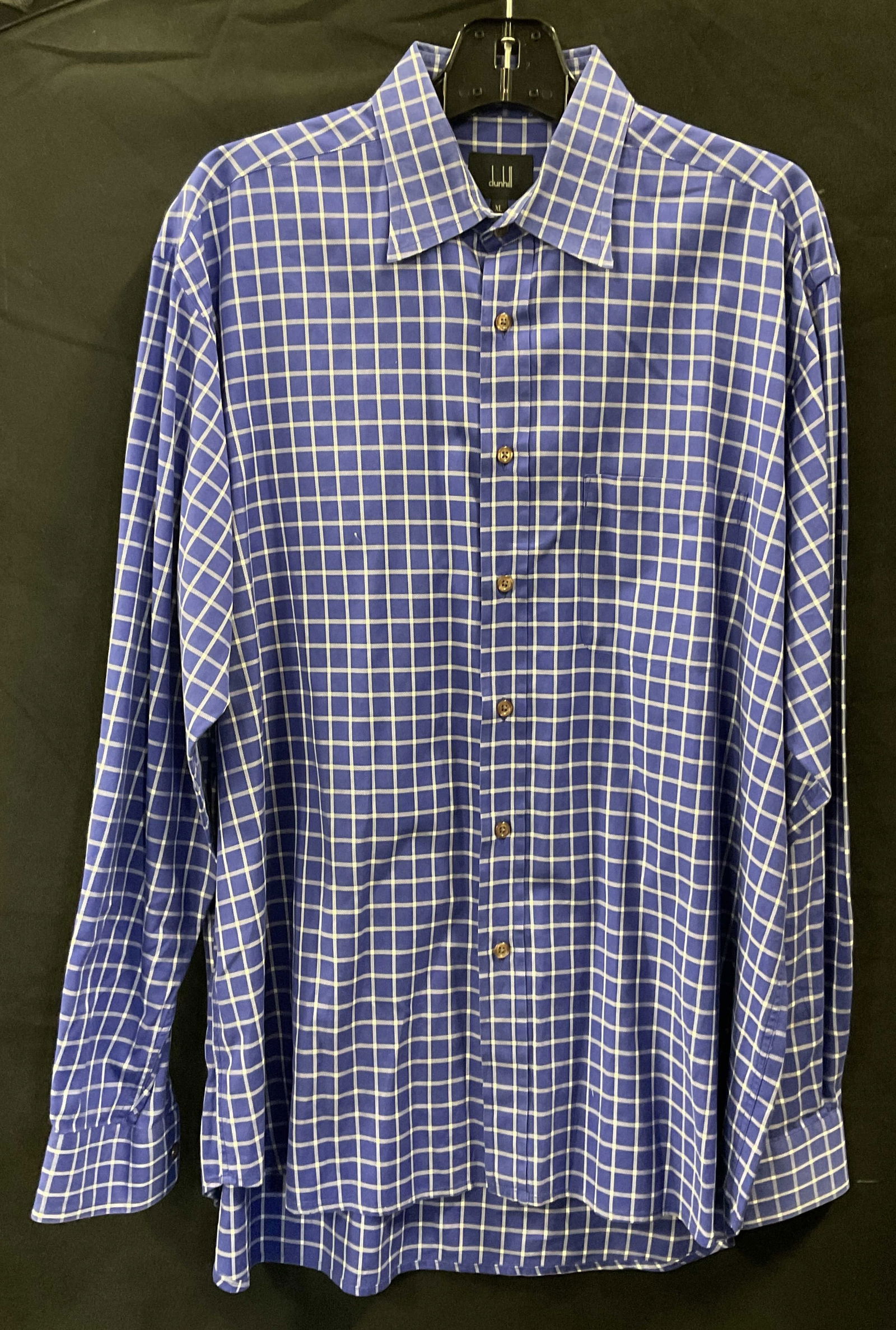 DUNHILL Blue & White Checkered Button Up Shirt (1 of 8)