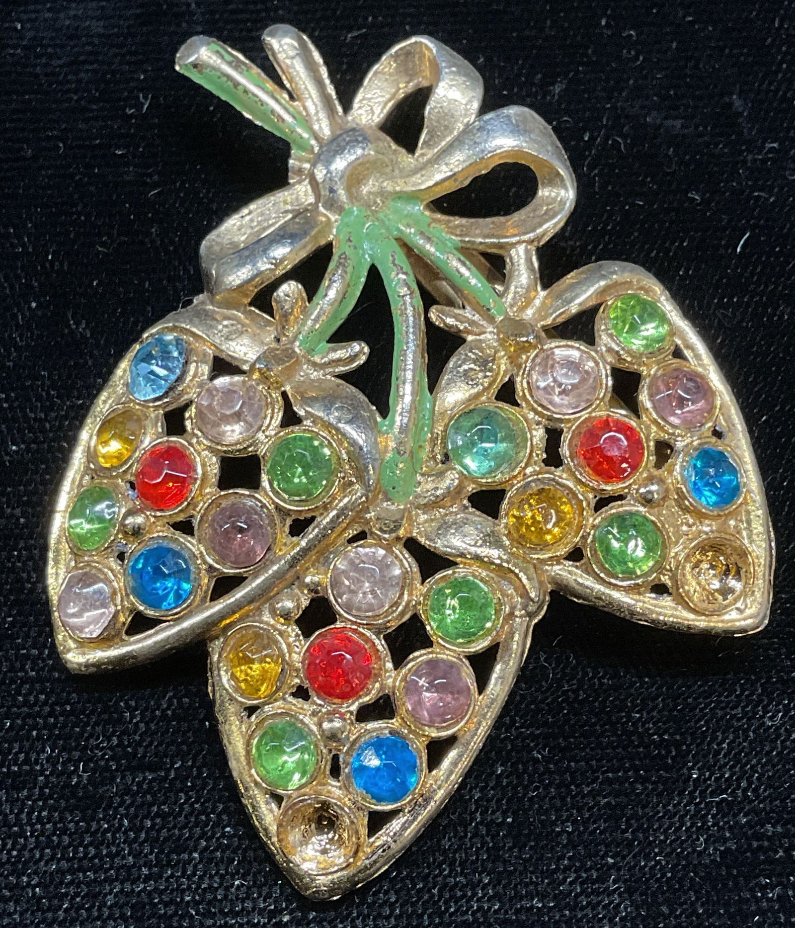Vintage Gold Tone Crystal Strawberry Brooch (1 of 6)