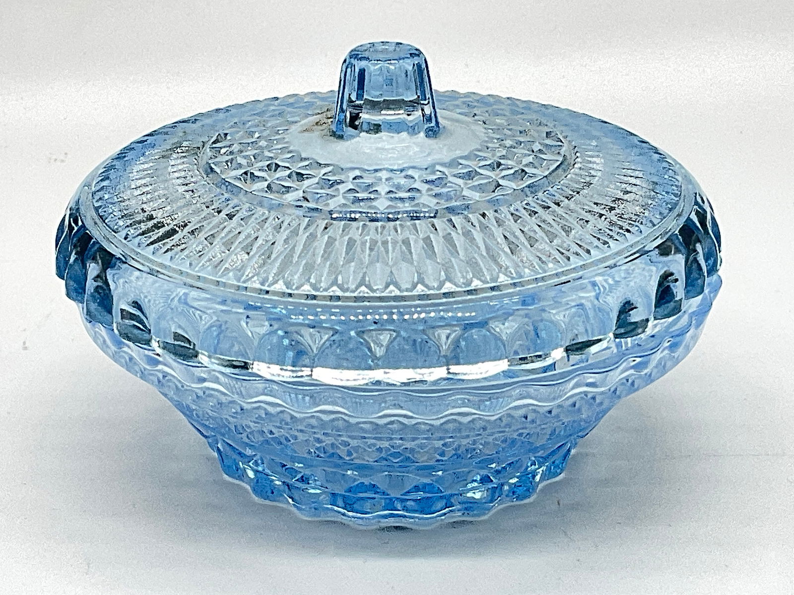 Vintage Blue Depression Glass Lidded Candy Dish (1 of 8)