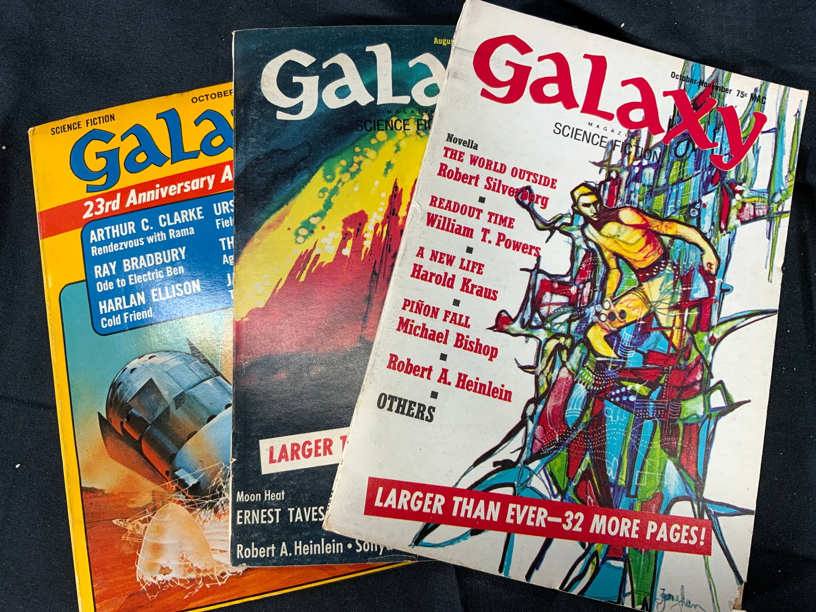 Lot 3 Galaxy Science Fiction Paperback Books: Lot 3 paperback books. All books are filled with science fiction short stories. Book measures approx. 8 H x 5.5 W in. Minor wear and foxing to pages. Galaxy magazine science fiction. October-November,
