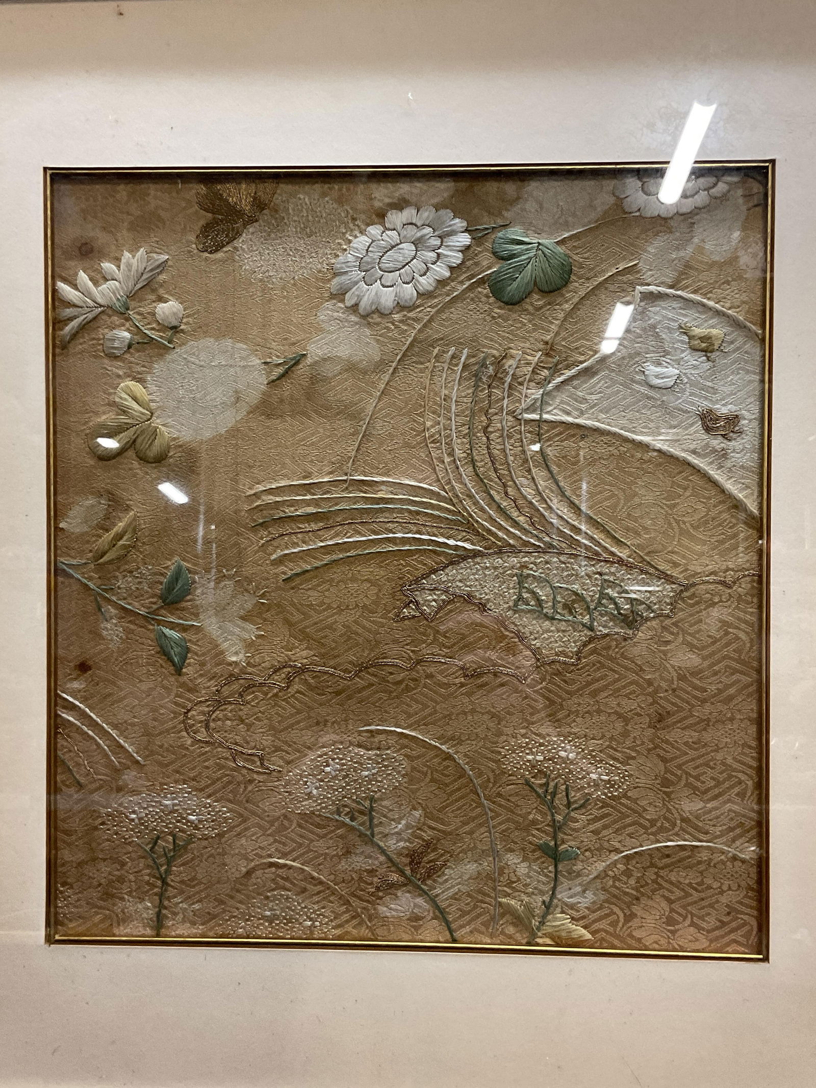 Framed Asian Style Embroidered Floral Textile (1 of 7)
