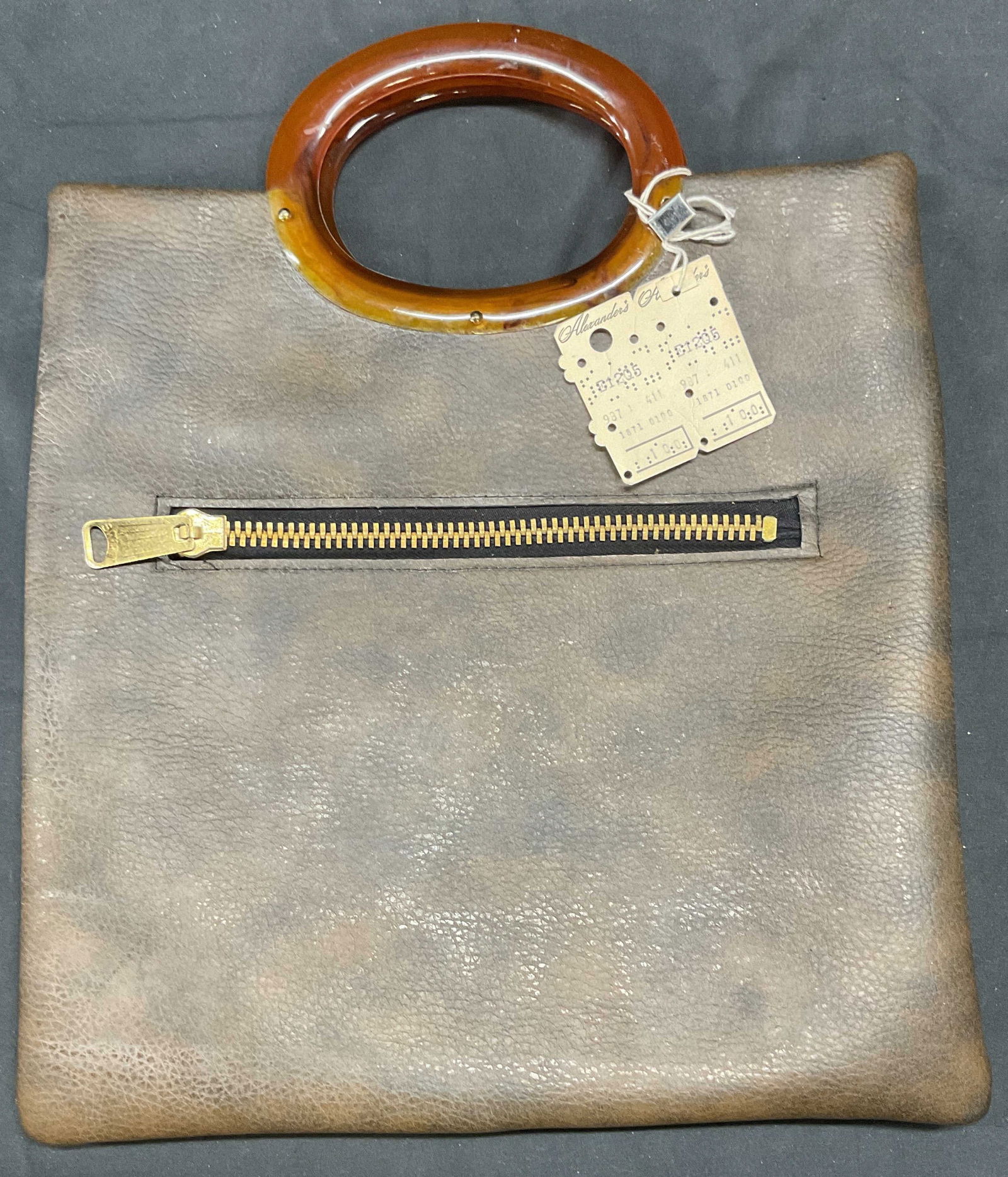 Vintage Brown Leather Lucite Handle Handbag NWT (1 of 6)