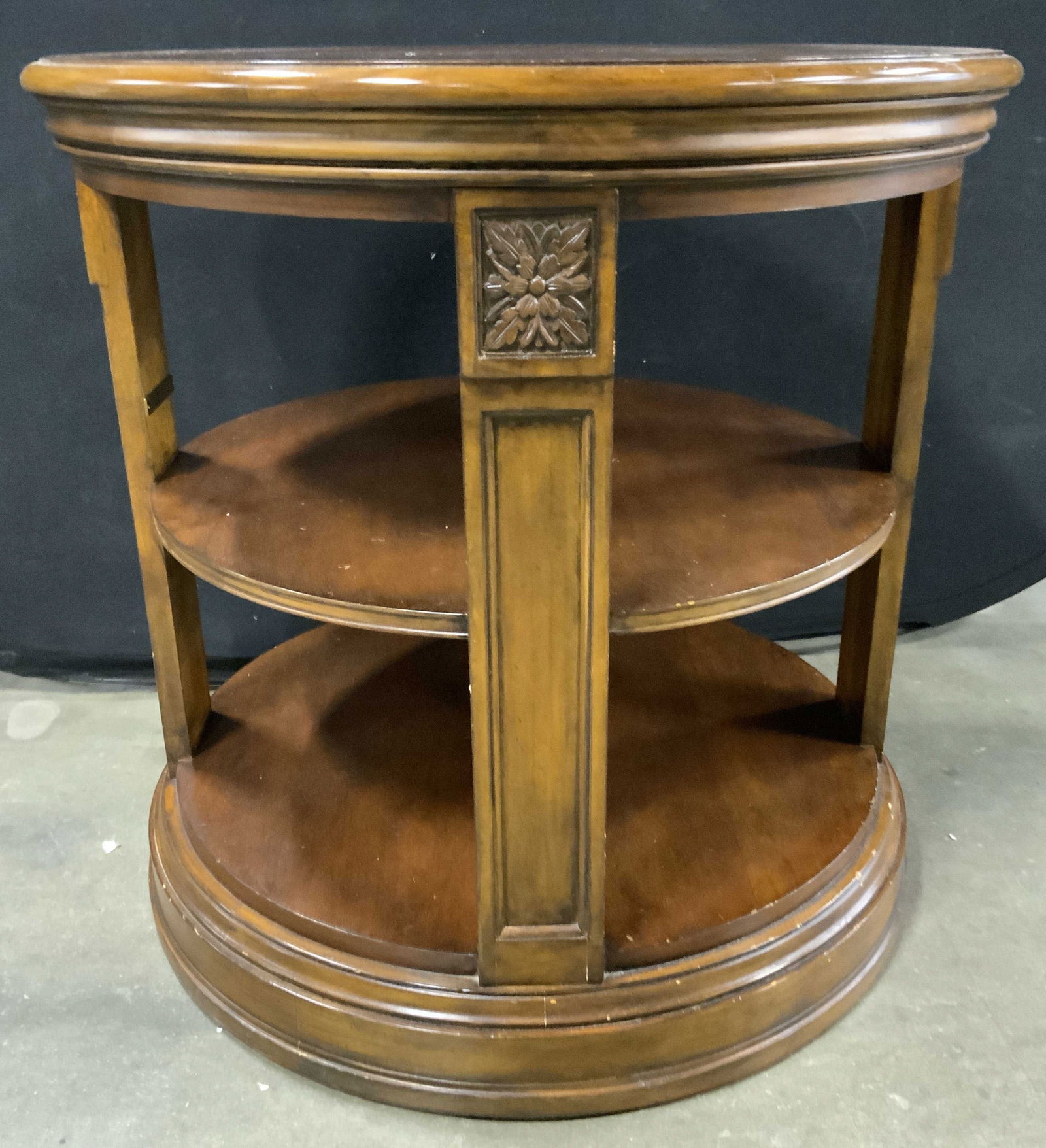 Vintage Wooden Circular Side Table W Middle Tier (1 of 8)