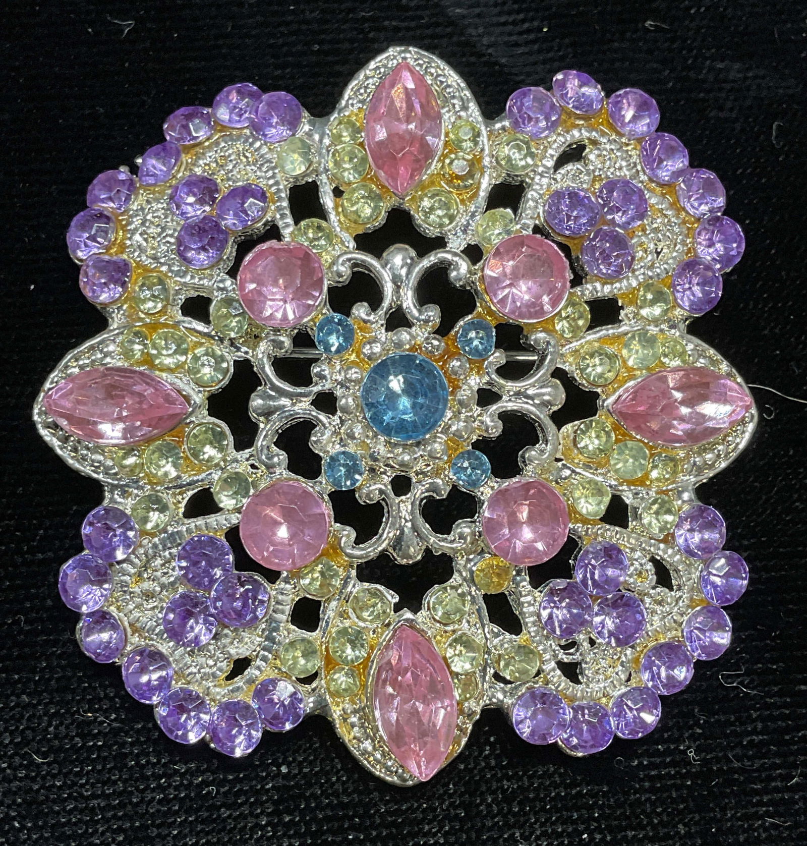 Vintage Silver Tone Pink Crystal Flower Brooch (1 of 6)