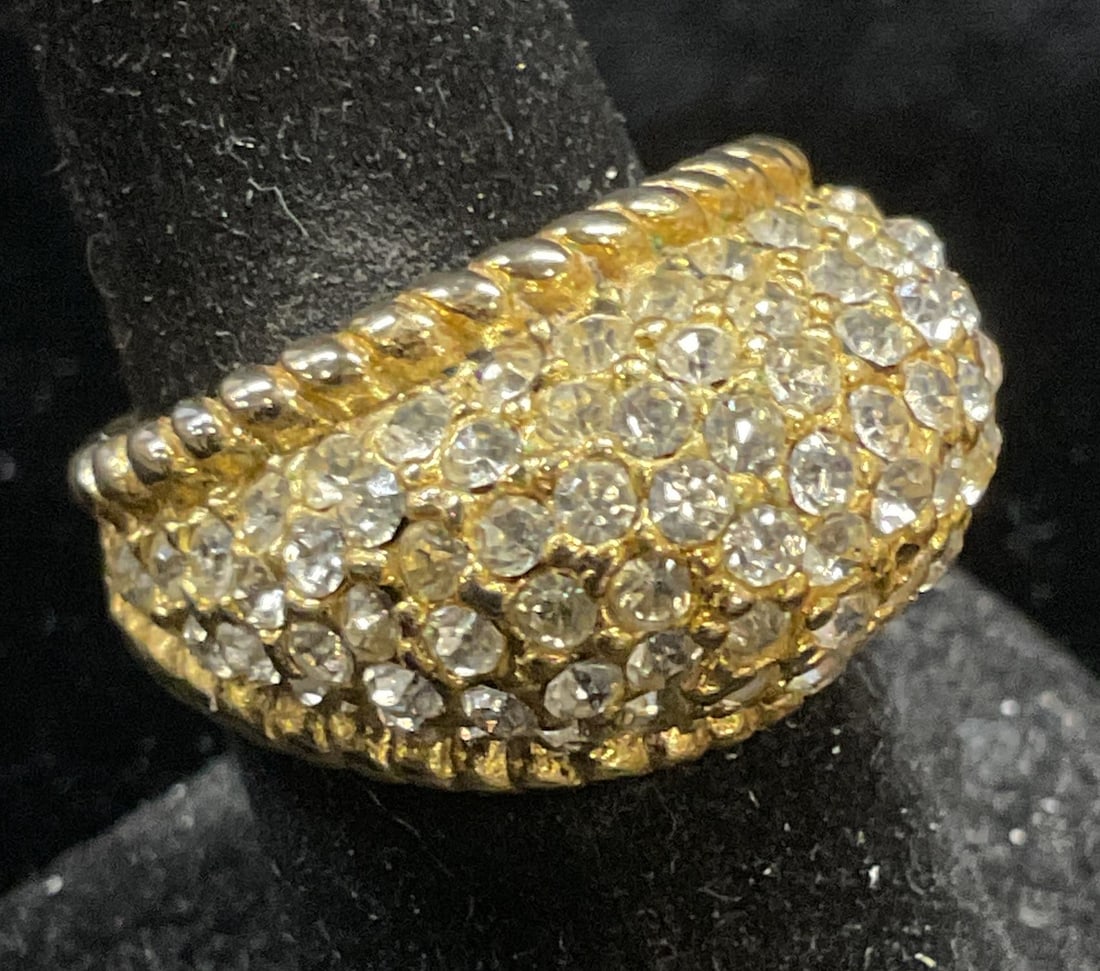 Vintage Gold Tone Crystal Dome Cocktail Ring (1 of 6)