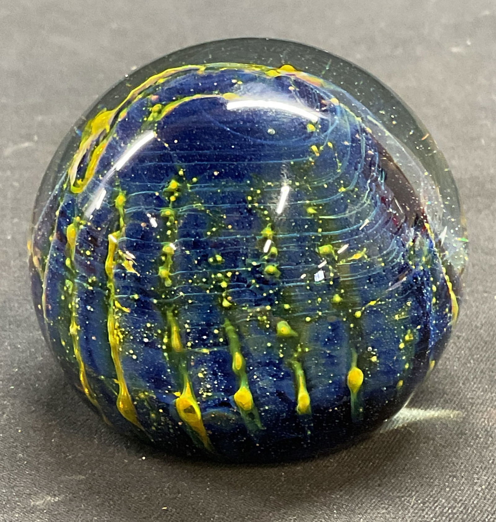 Hand Blown Blue & Yellow Art Glass Paperweight (1 of 6)