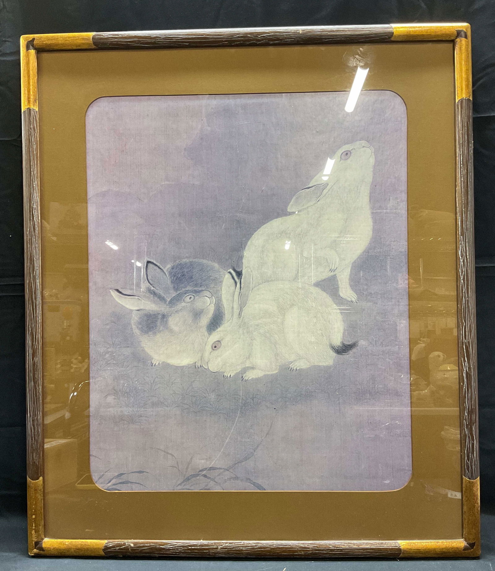 Framed Asian Style Print, Three Rabbits (1 of 7)
