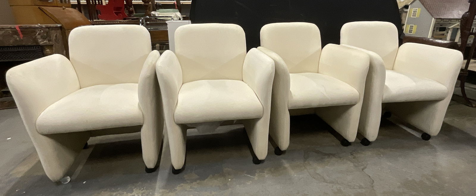 Set 4 Post Modern Style Cream Uph Chairs, Wheeled (1 of 13)