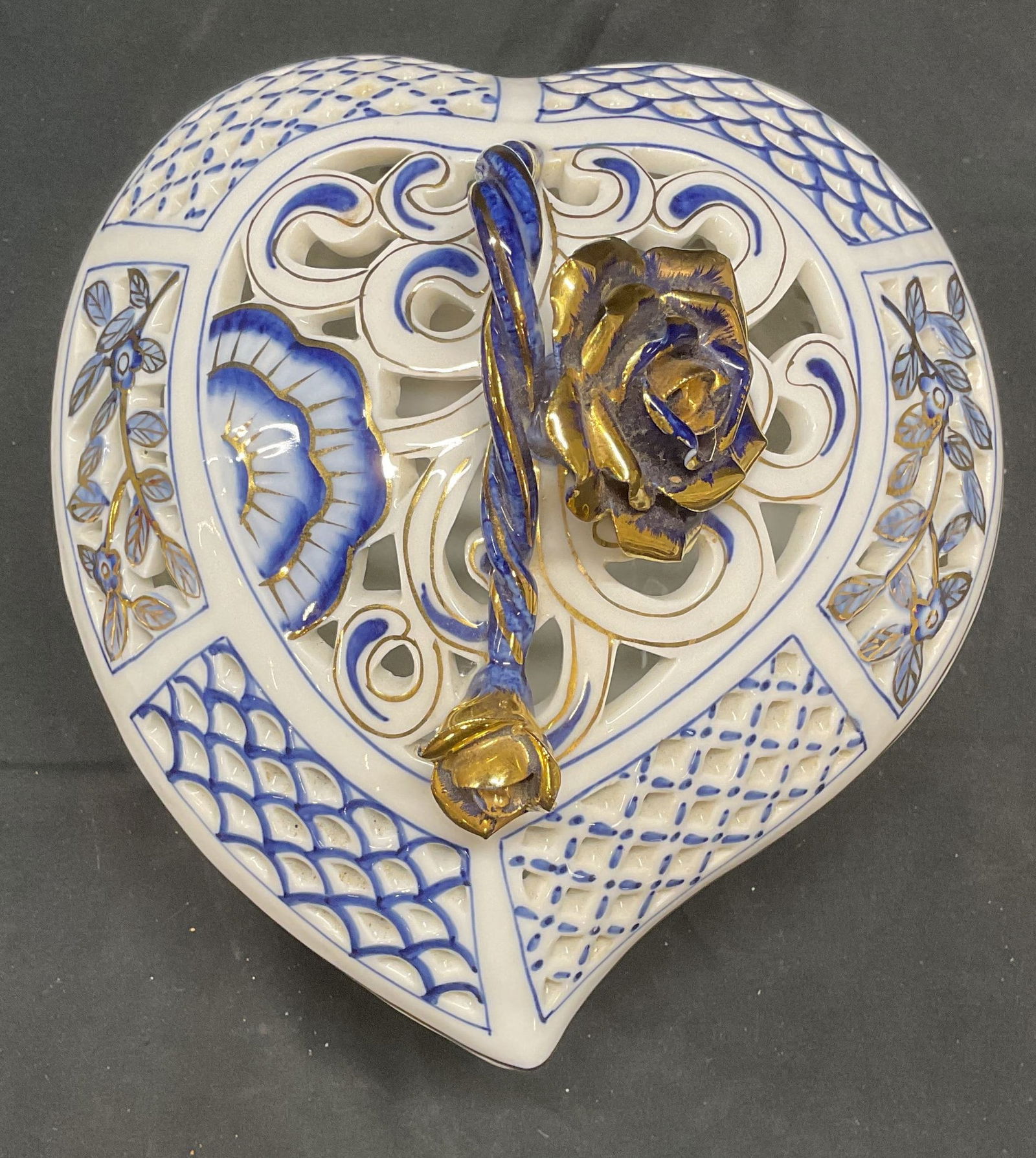 Vintage KPM Gilt Porcelain Floral Heart Box (1 of 7)