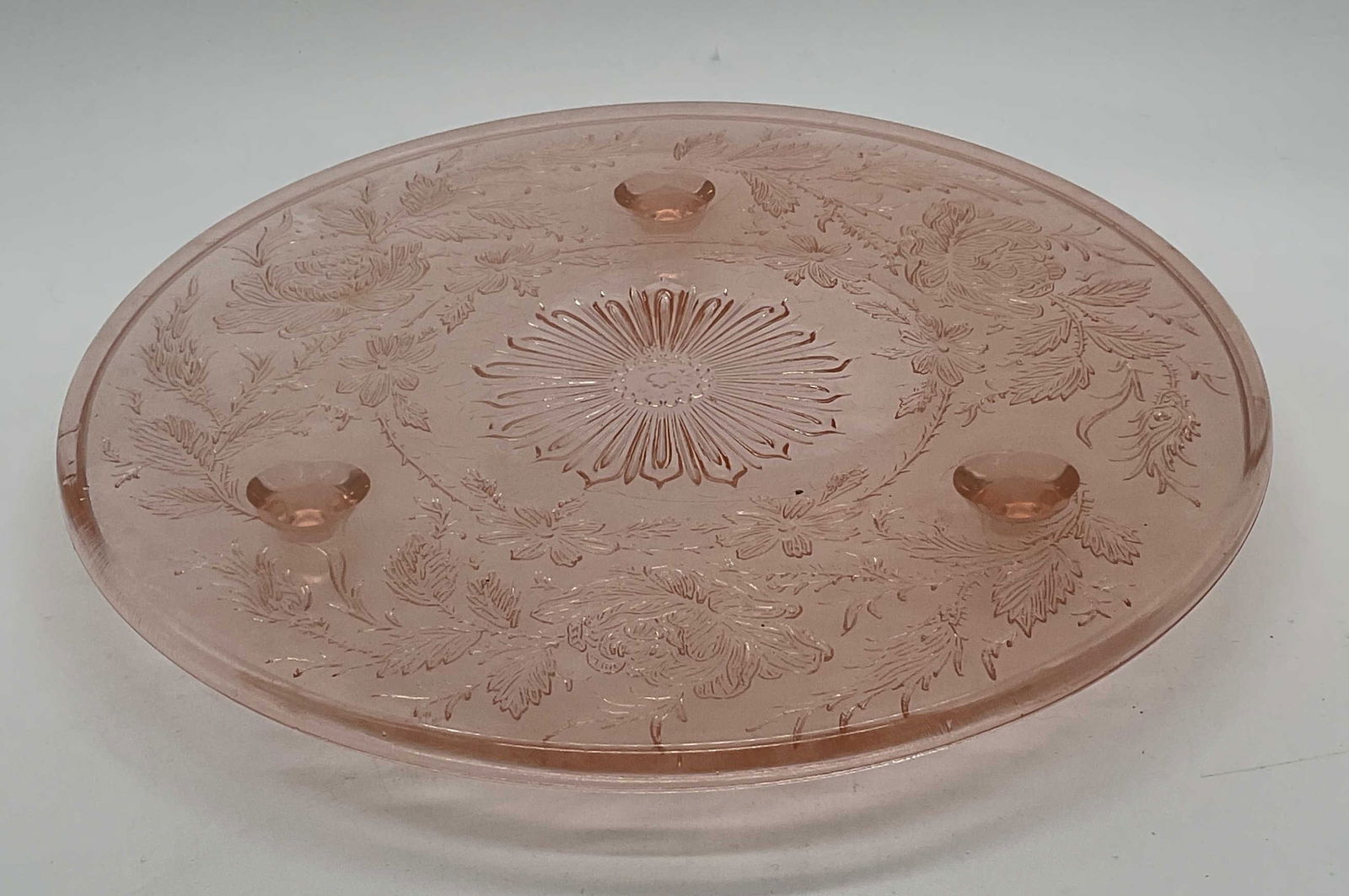 Vintage Pink Depression Glass Footed Platter (1 of 6)