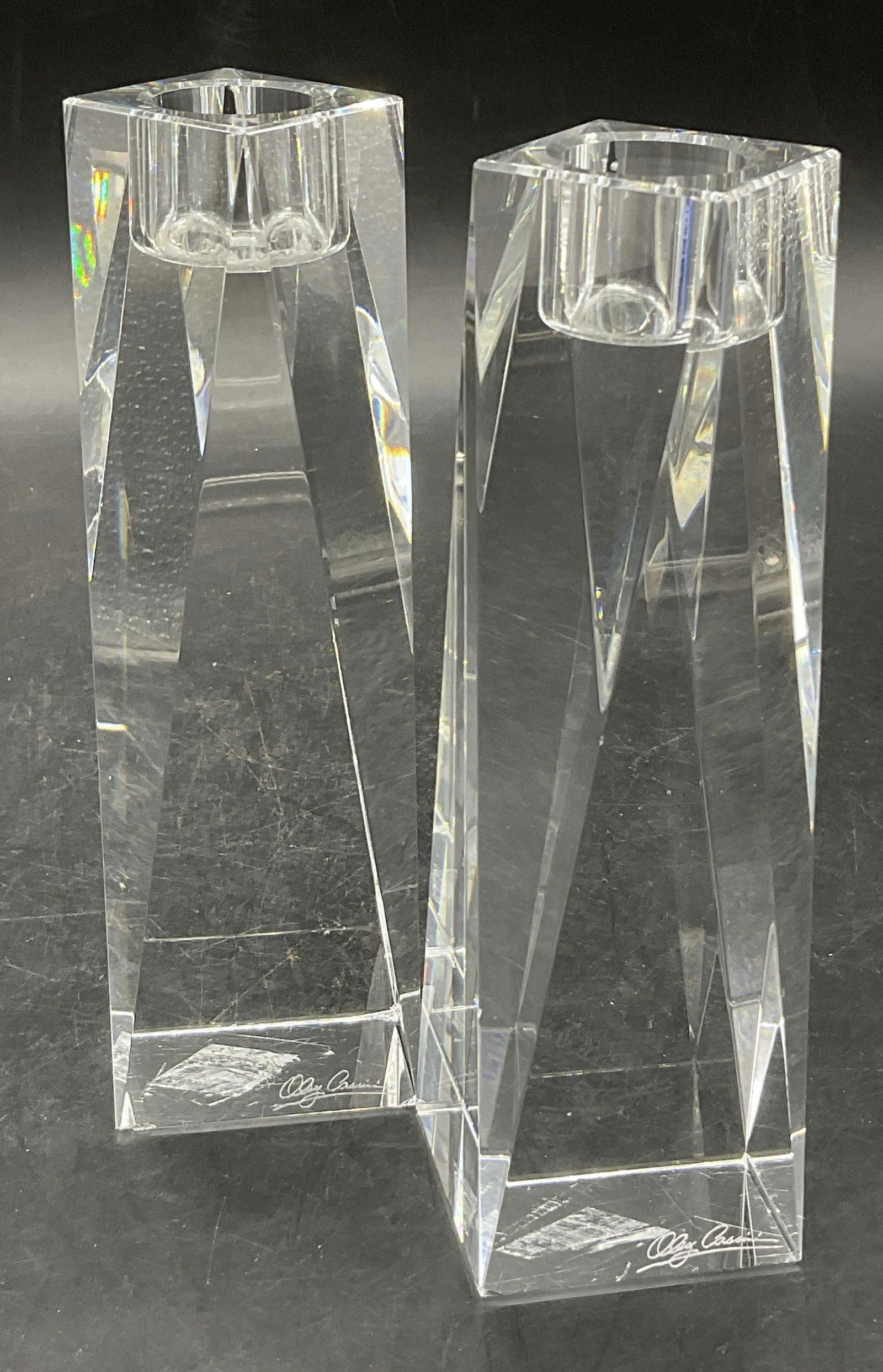 OLEG CASSINI Signed Faceted Crystal Candlesticks (1 of 8)