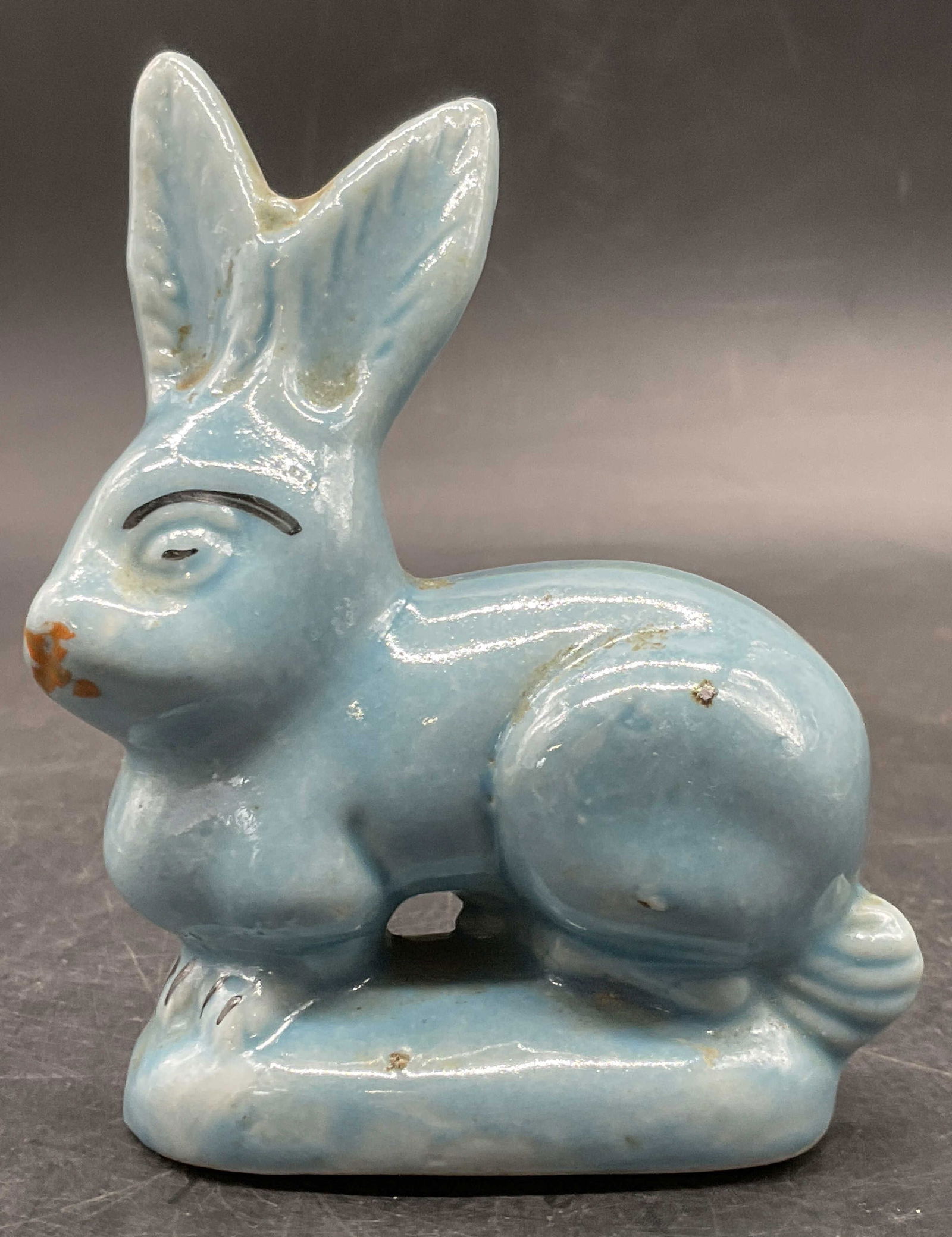 Vintage Hand Paint Blue Ceramic Rabbit Figural, Br (1 of 6)