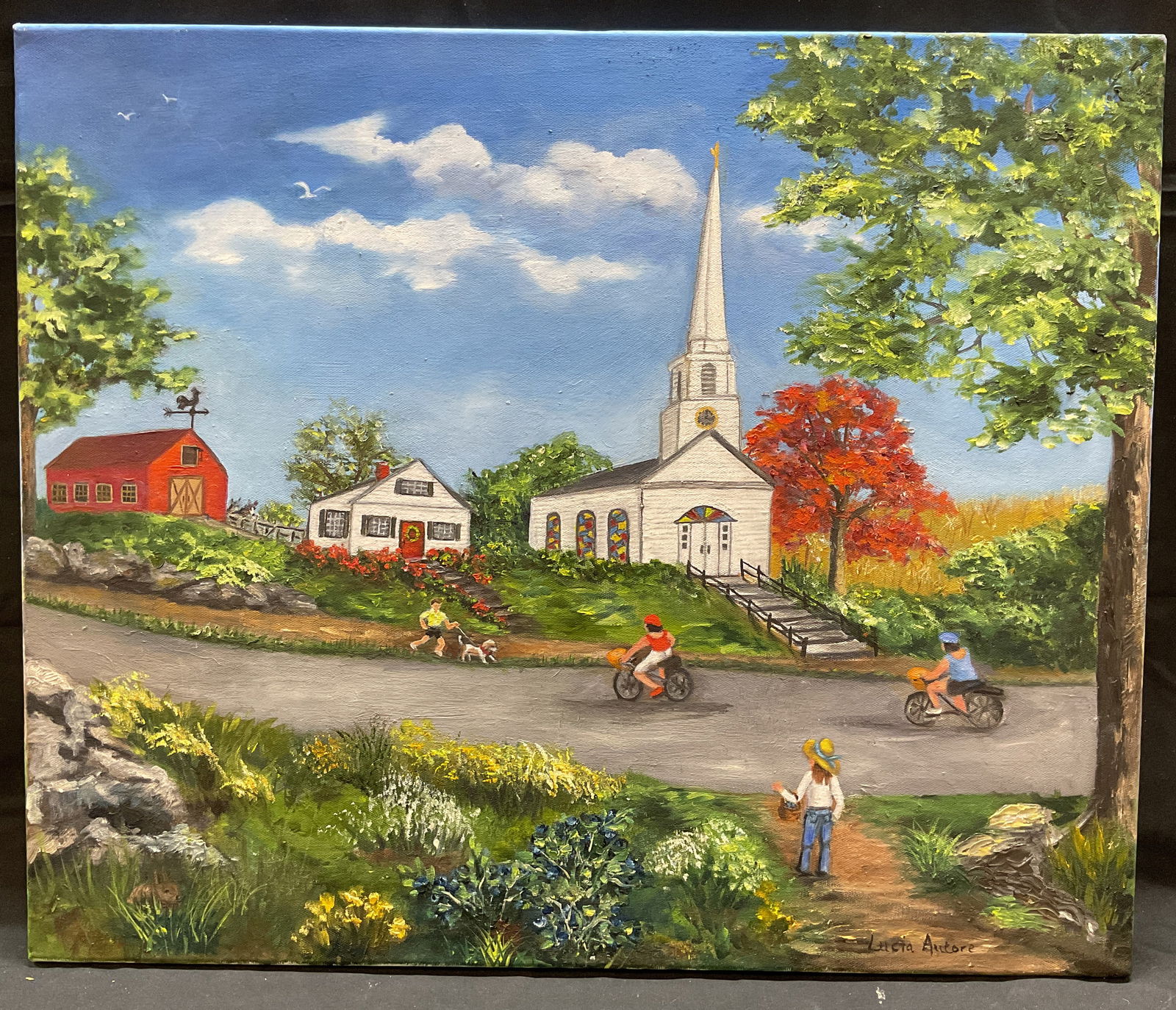 Signed Autore Street Scene Acrylic Painting (1 of 6)