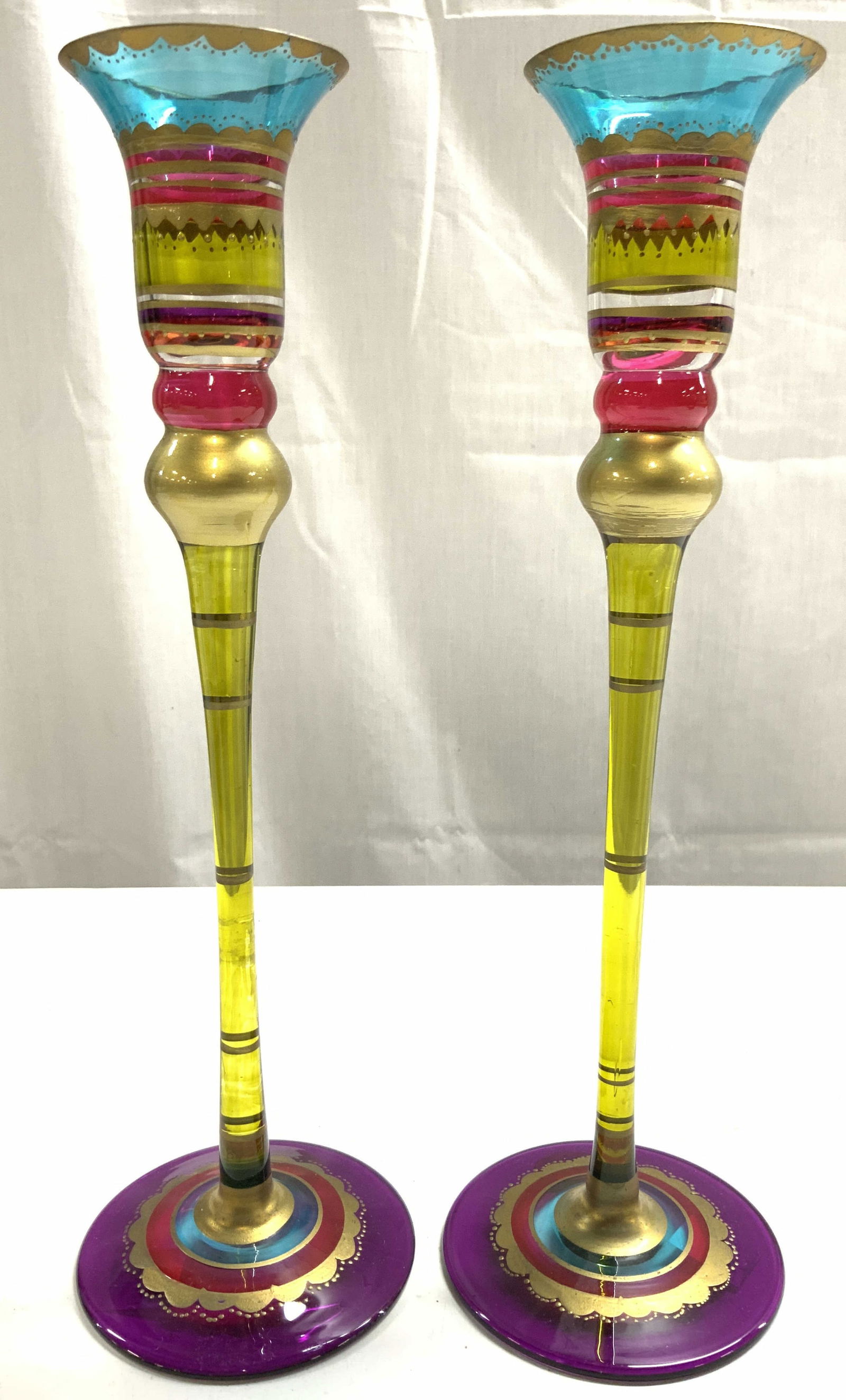 Pr Art Glass Tabletop Candlesticks (1 of 7)