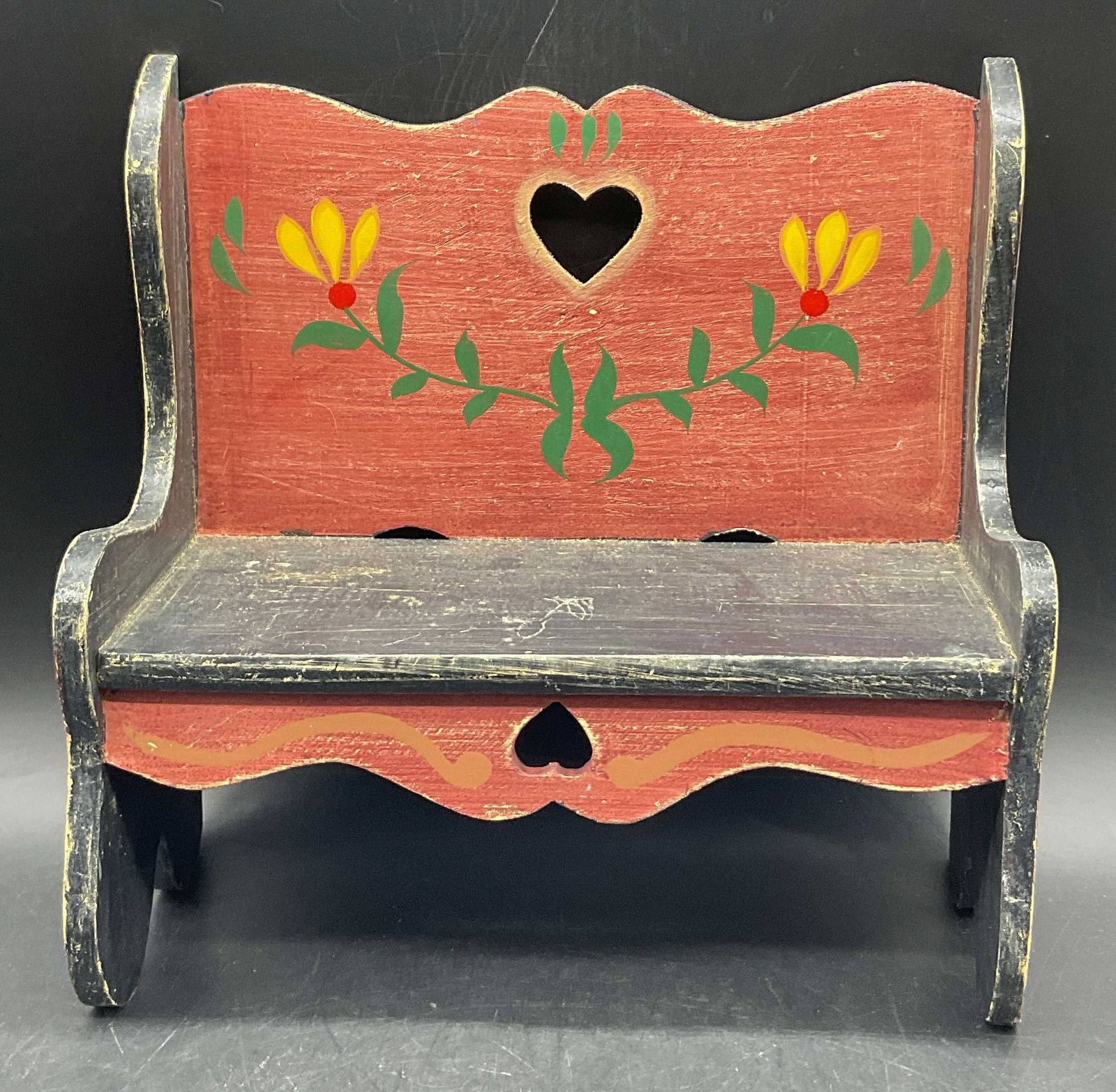 Hand Painted Floral Folk Art Wooden Doll Bench (1 of 7)