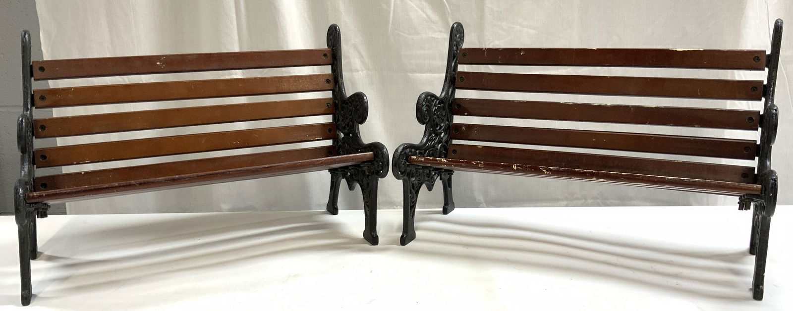 Pair Iron & Wood Doll Sized Park Benches (1 of 6)