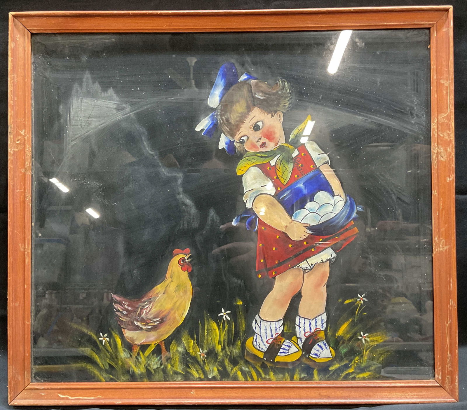 Framed Young Girl with Eggs Acrylic Painting (1 of 6)