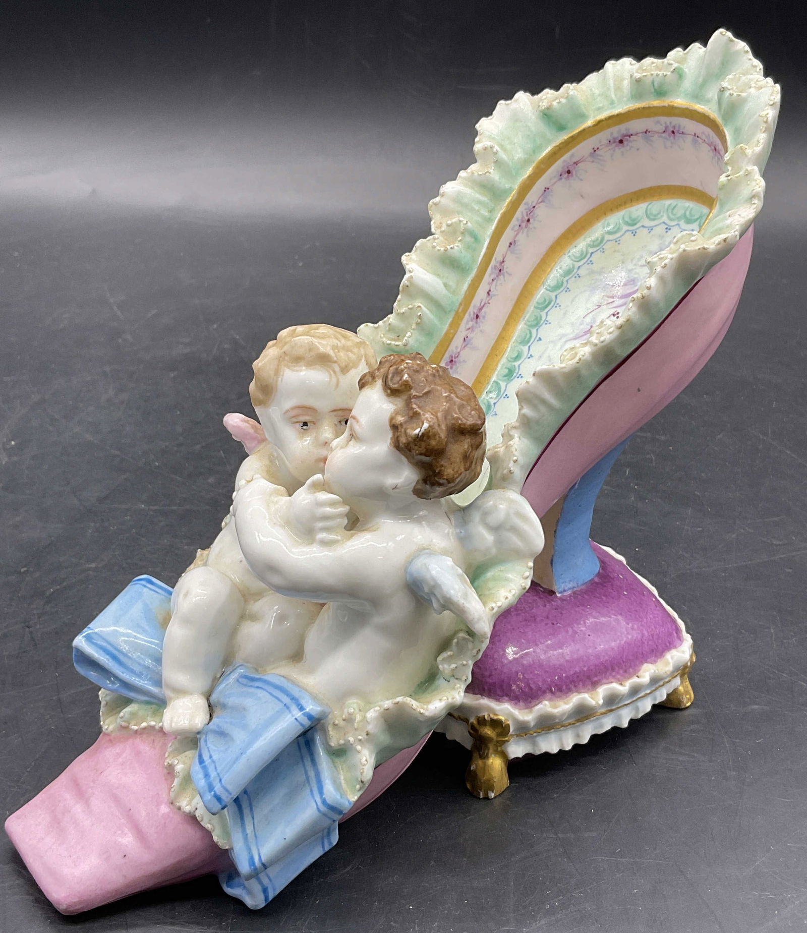 Vtg Hand Painted Porcelain Cherubs on Shoe Figural (1 of 10)