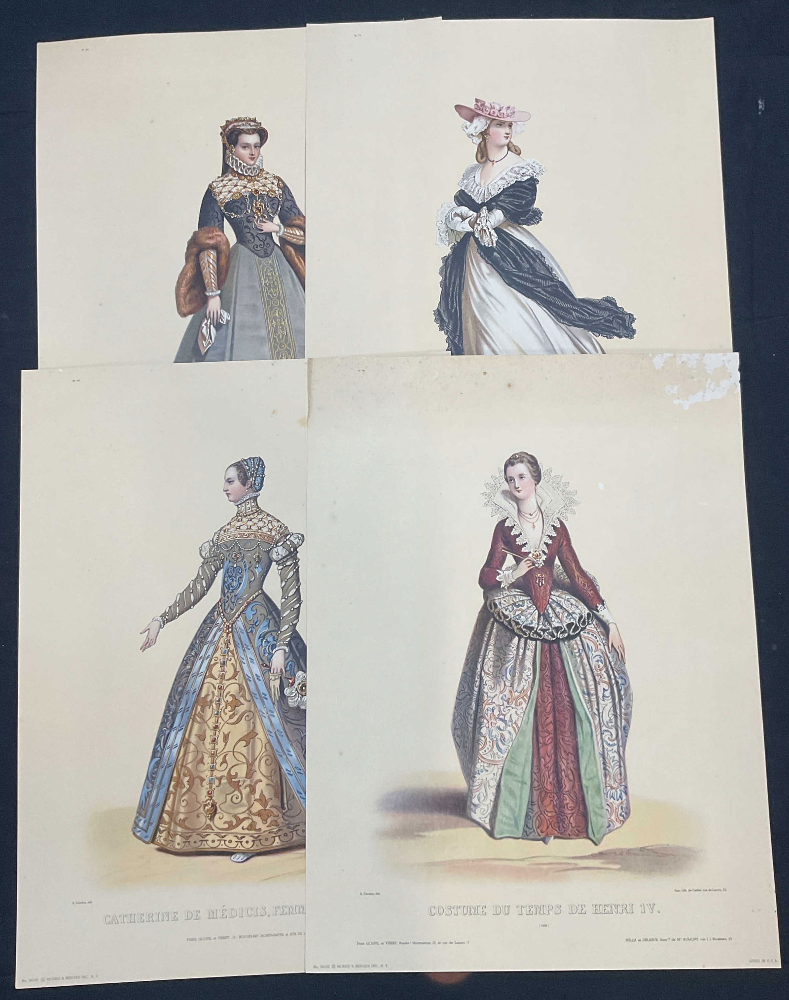 Lot 4 French Fashion Costume Lithographs (1 of 6)