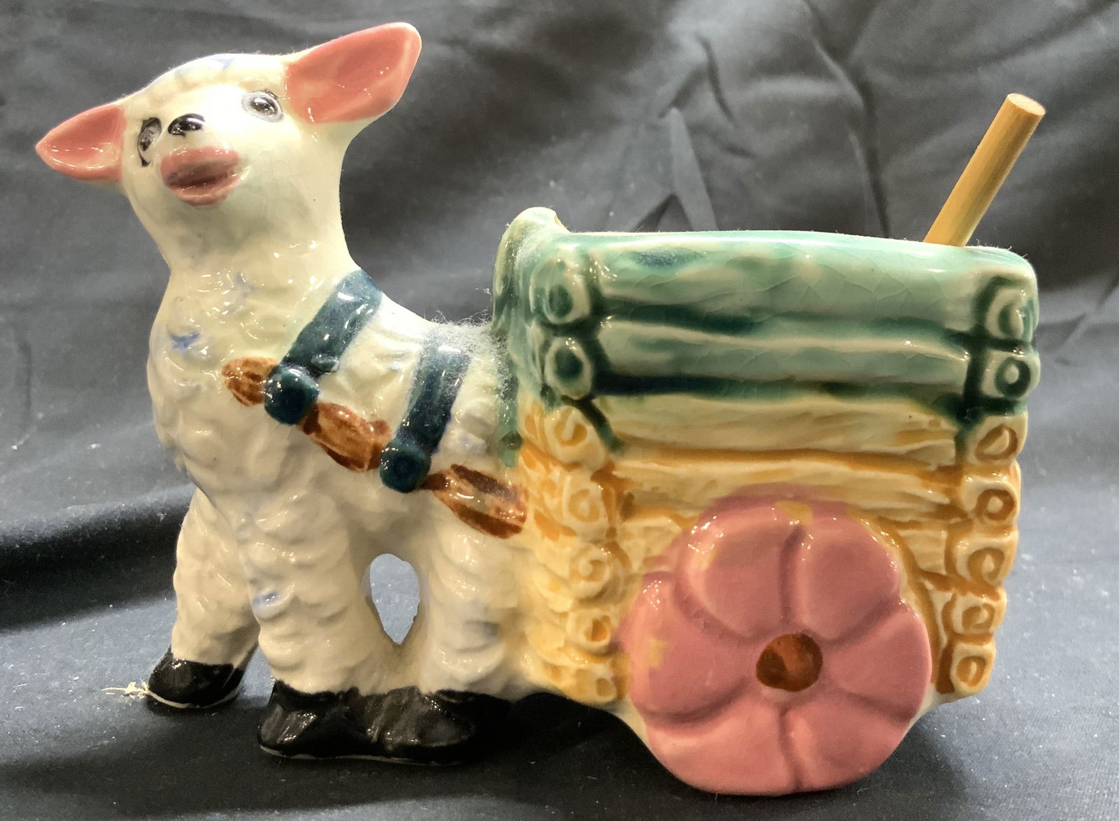 Vntg Lamb W A Cart Figure Porc Planter JAPAN (1 of 8)