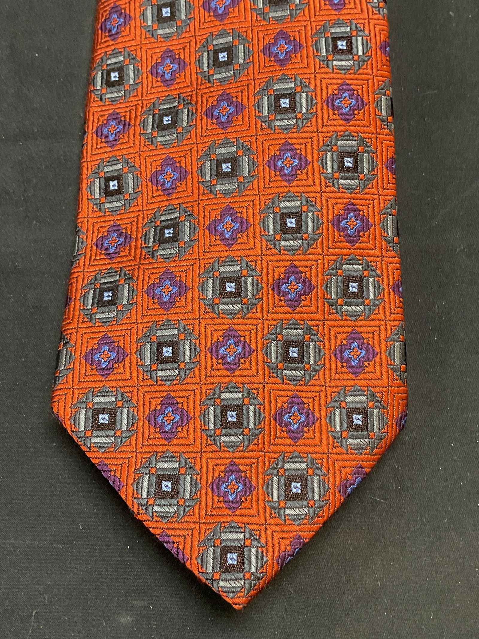 R Bryant Orange Patterned Silk Tie (1 of 7)