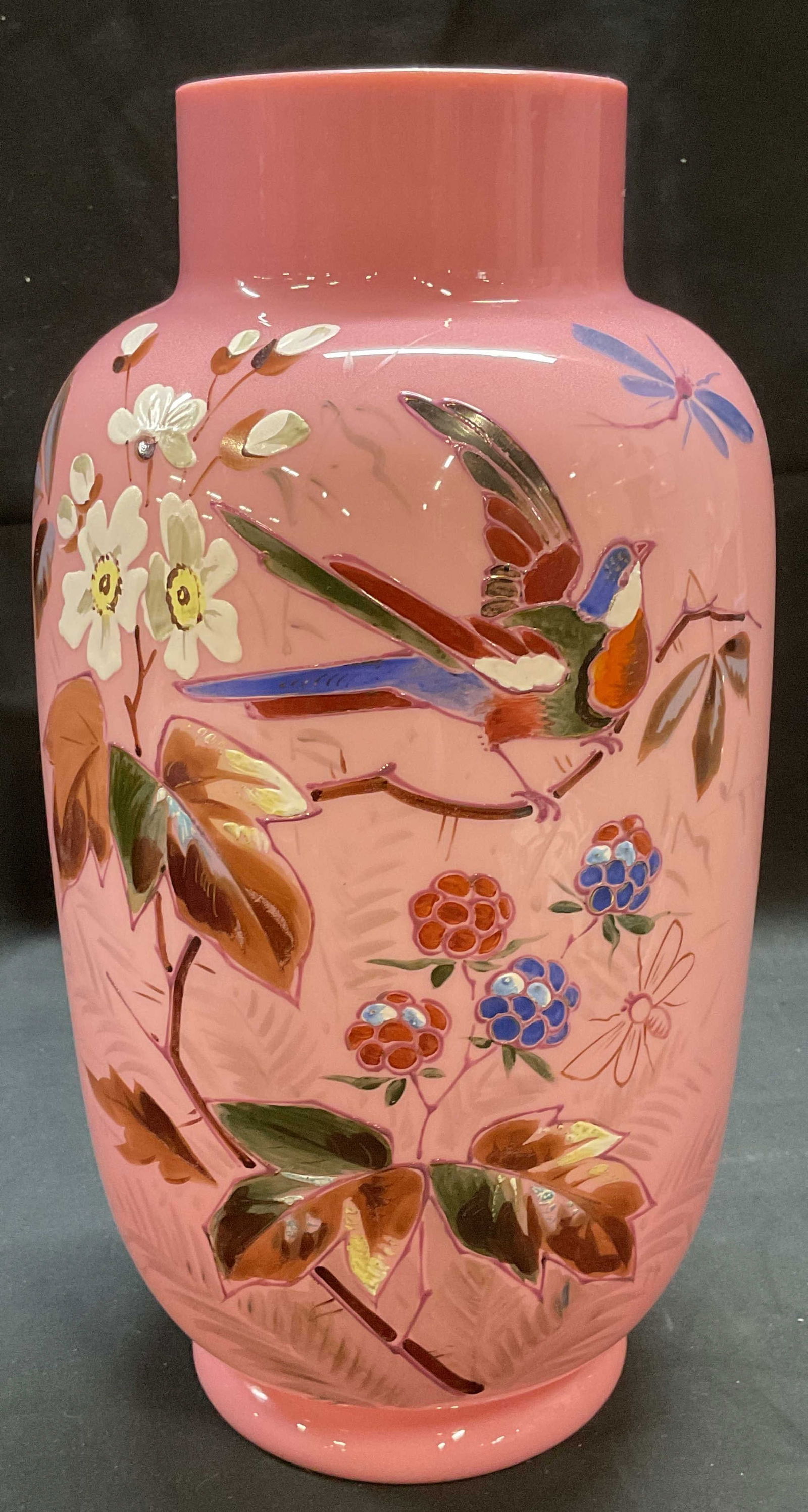 Signed Hand Painted Pink Art Glass Vase (1 of 6)
