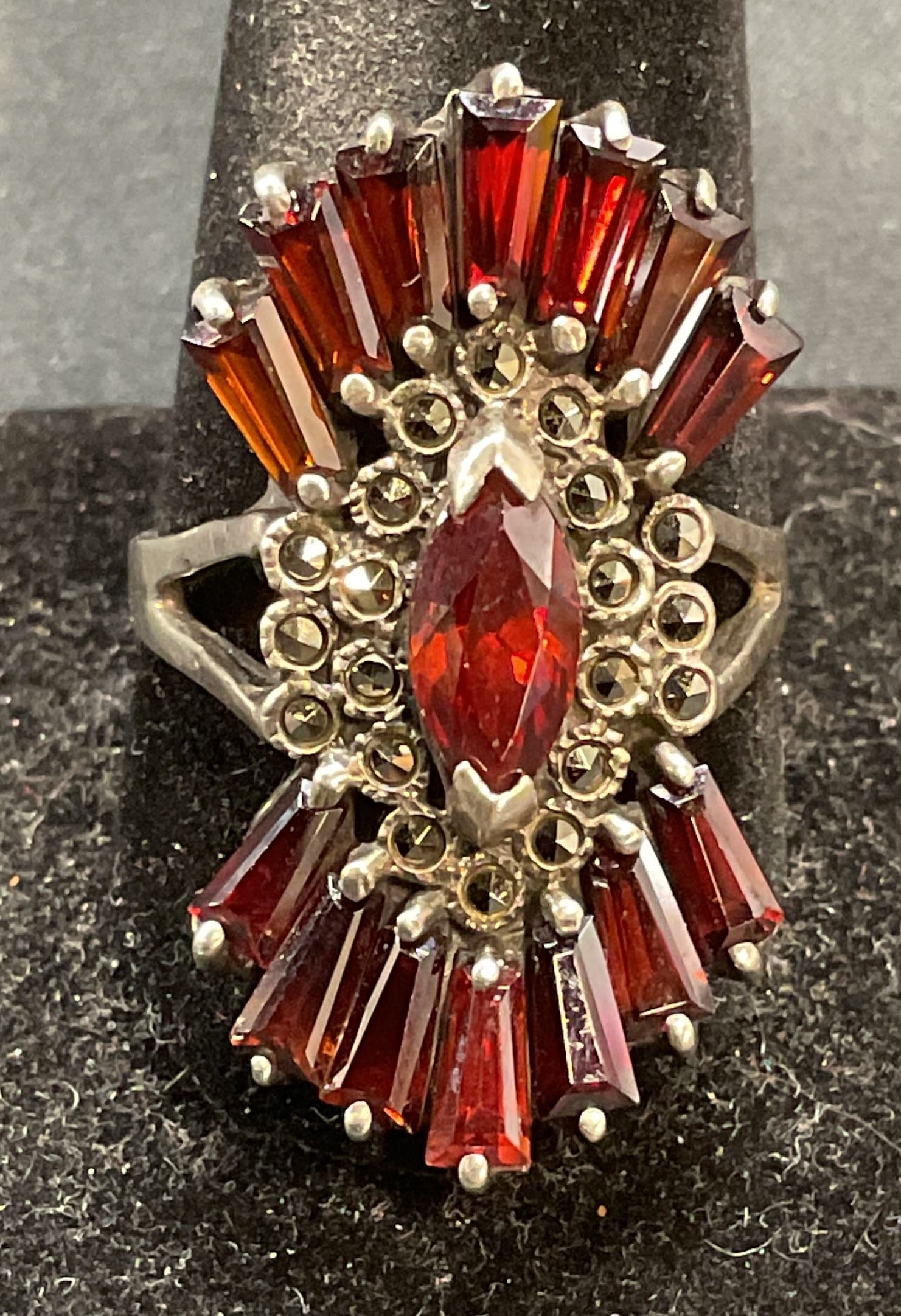 Vintage Sterling Silver Marcasite Cocktail Ring (1 of 7)