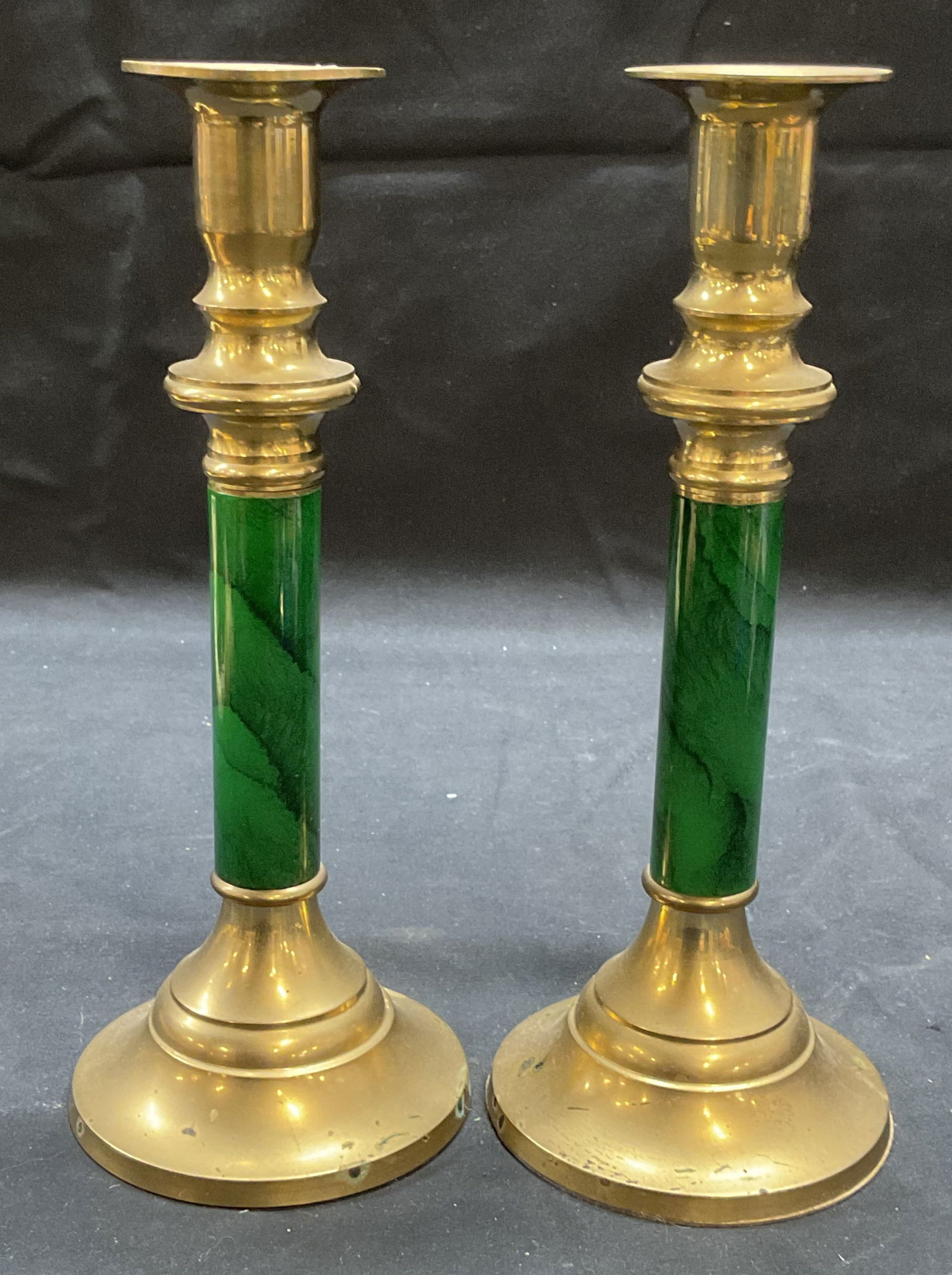 Pair Brass Green Faux Stone Candle Holders (1 of 8)