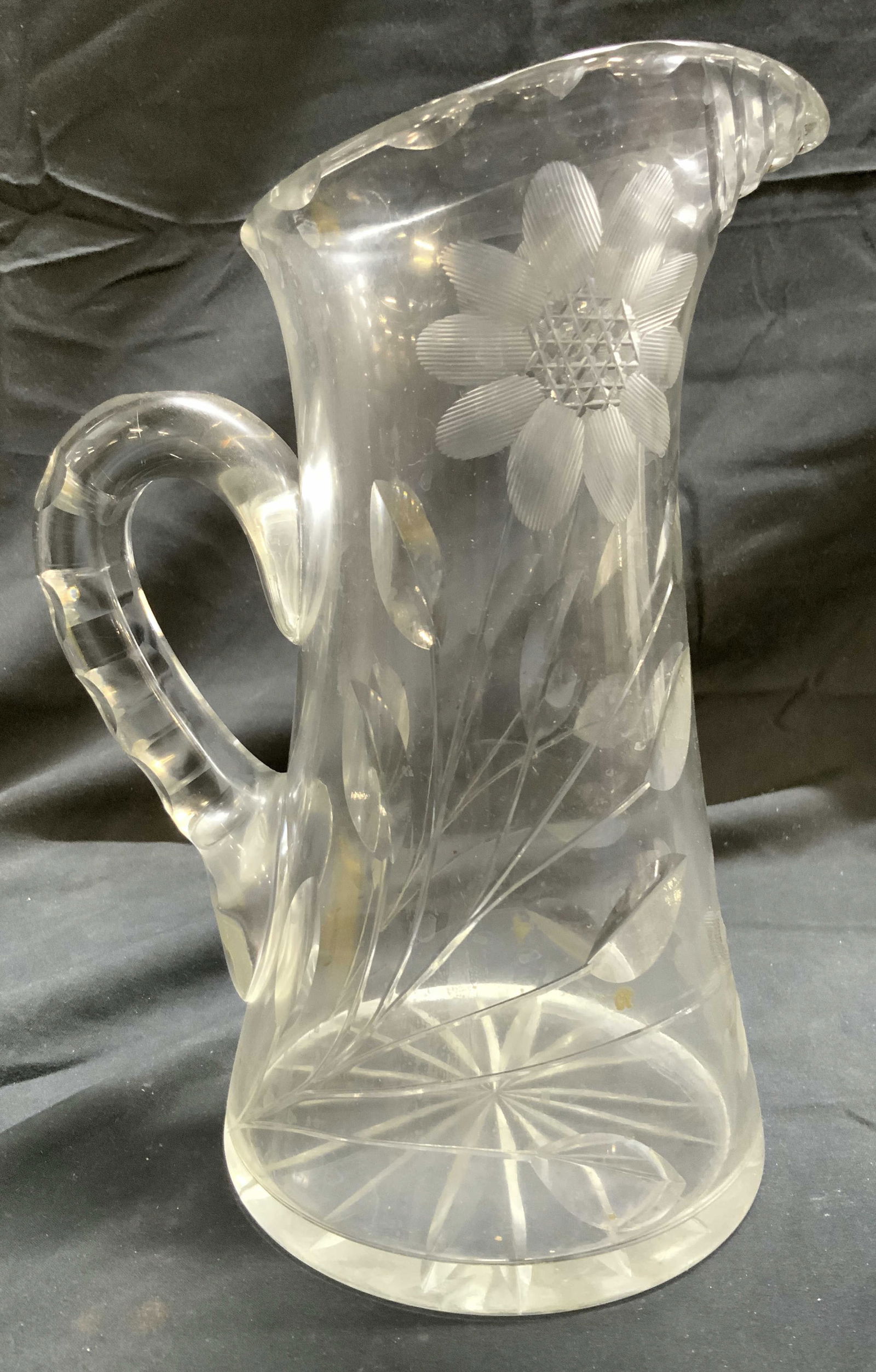 Cut Crystal Pitcher W Floral & Leaf Detail (1 of 7)
