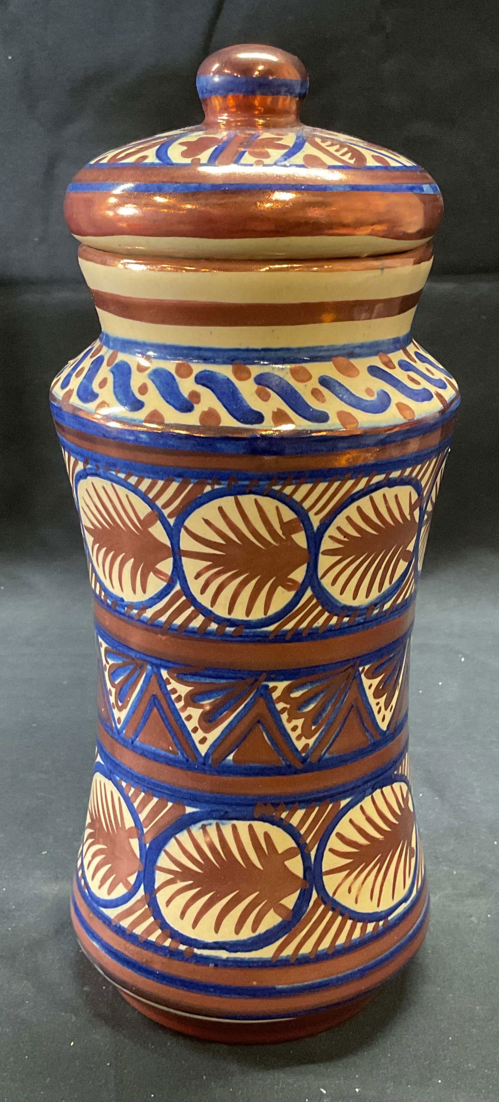 Signed VC Spain Copper Ceramic Lidded Jar (1 of 6)