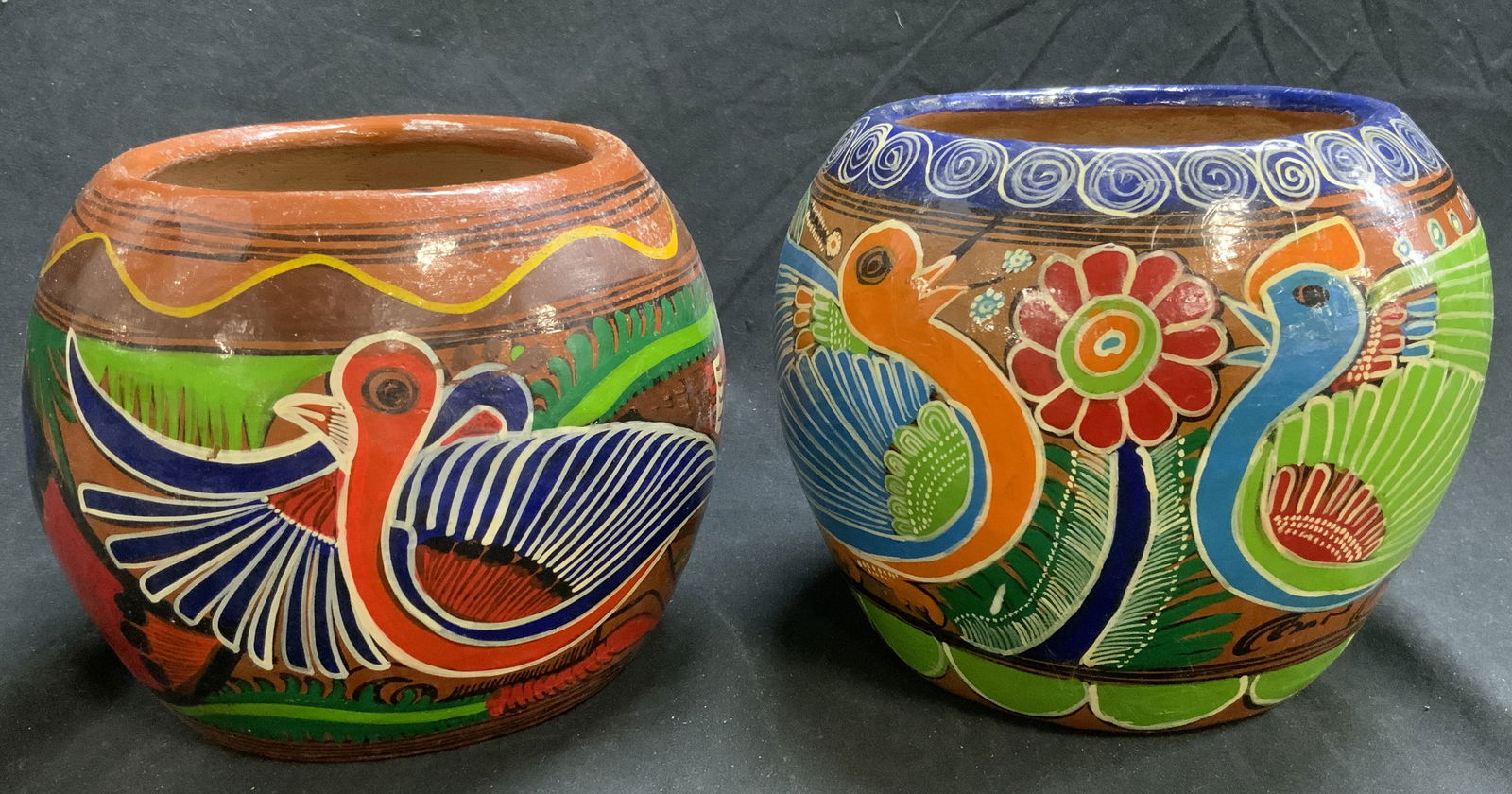 Lot 2 H Painted Mexican Folk Art Ceramic Planters (1 of 8)