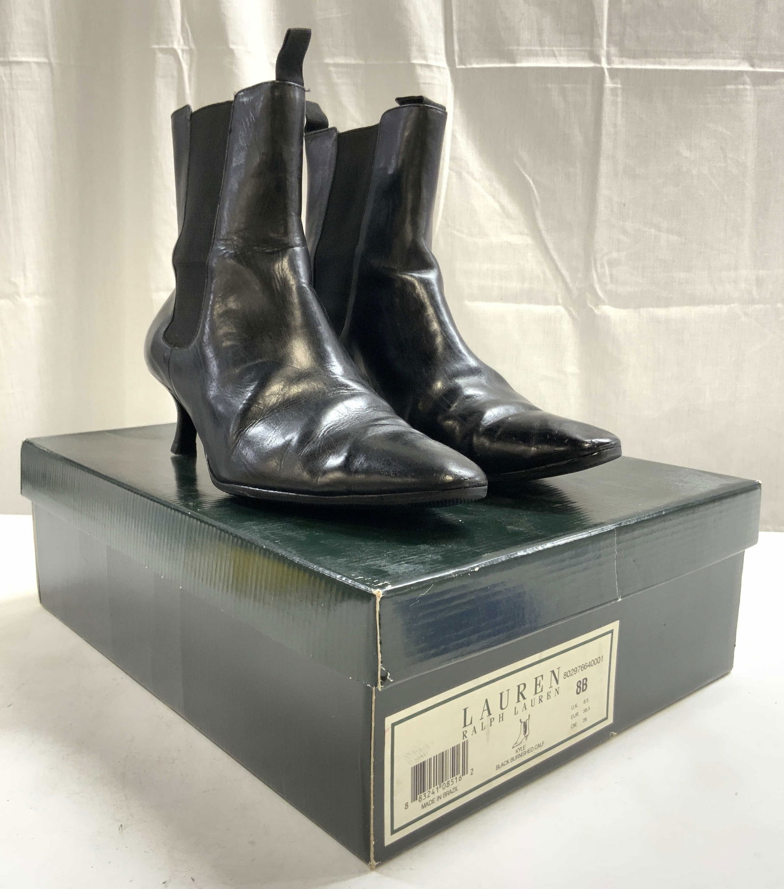 RALPH LAUREN KYLE Blk Burnished Calf Heel 8B w Bx (1 of 8)