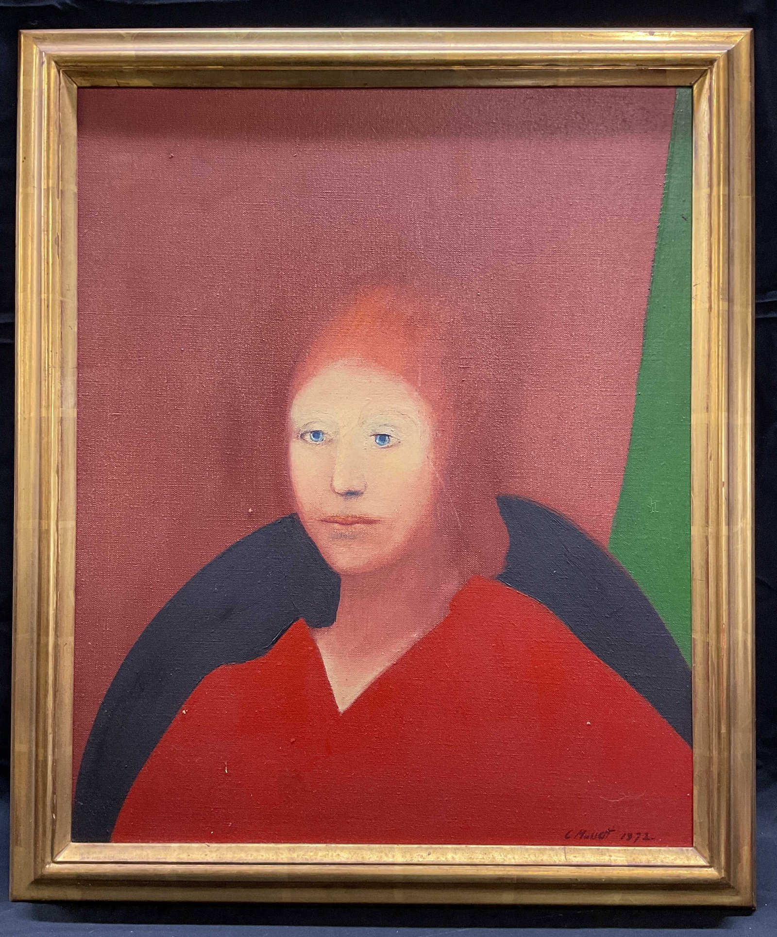 Framed Charles Mussett Acrobat Oil Painting: Framed Charles Mussett oil painting. Abstracted figural acrobat portrait. Signed at lower right and dated 1972. Framed in gilt wood frame. Not examined out of frame. Measures approx 25 x 21 inches. So