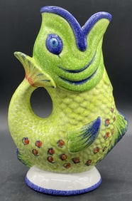 VIETRI Signed Italian Ceramic Fish Figural Pitcher