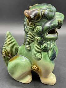 Vintage Green Glazed Ceramic Asian Fu Dog Figural