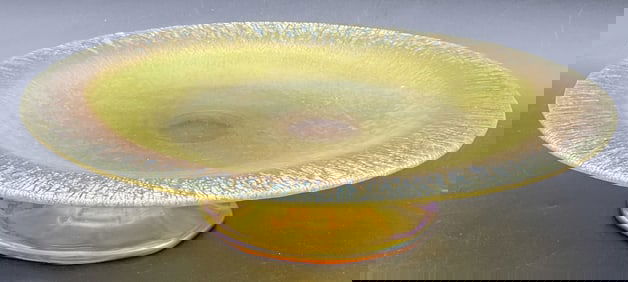 Antique Aurene Iridescent Glass Pedestal Dish