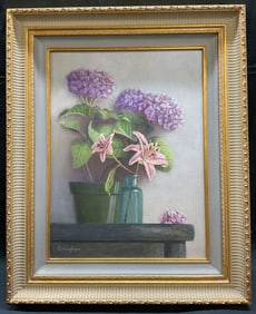 Signed Croghan Still Life Lilies Oil Painting