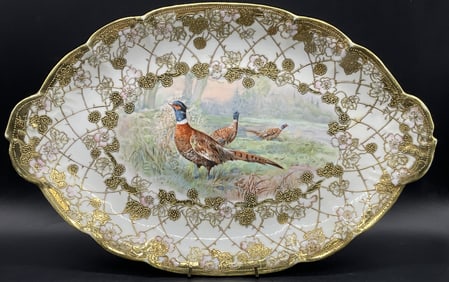 NIPPON HAND PAINTED Porcelain Pheasant Platter 17i