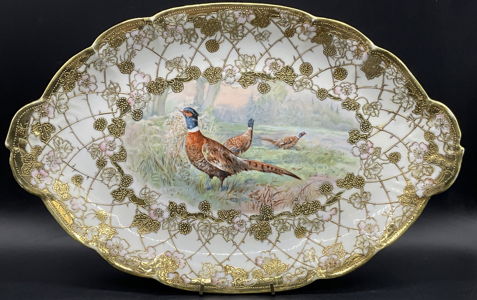 NIPPON HAND PAINTED Porcelain Pheasant Platter 17i (1 of 8)