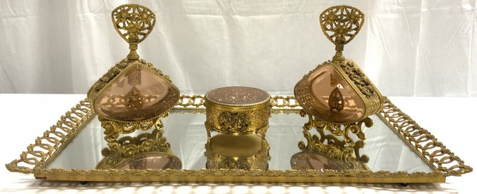 Vintage Filigree Gilt French Vanity Set 4