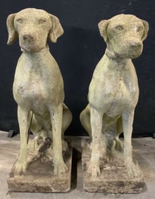 Pair Vintage Cement Dog Statuaries 28 in