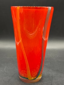 Swirled Orange Art Glass Vase