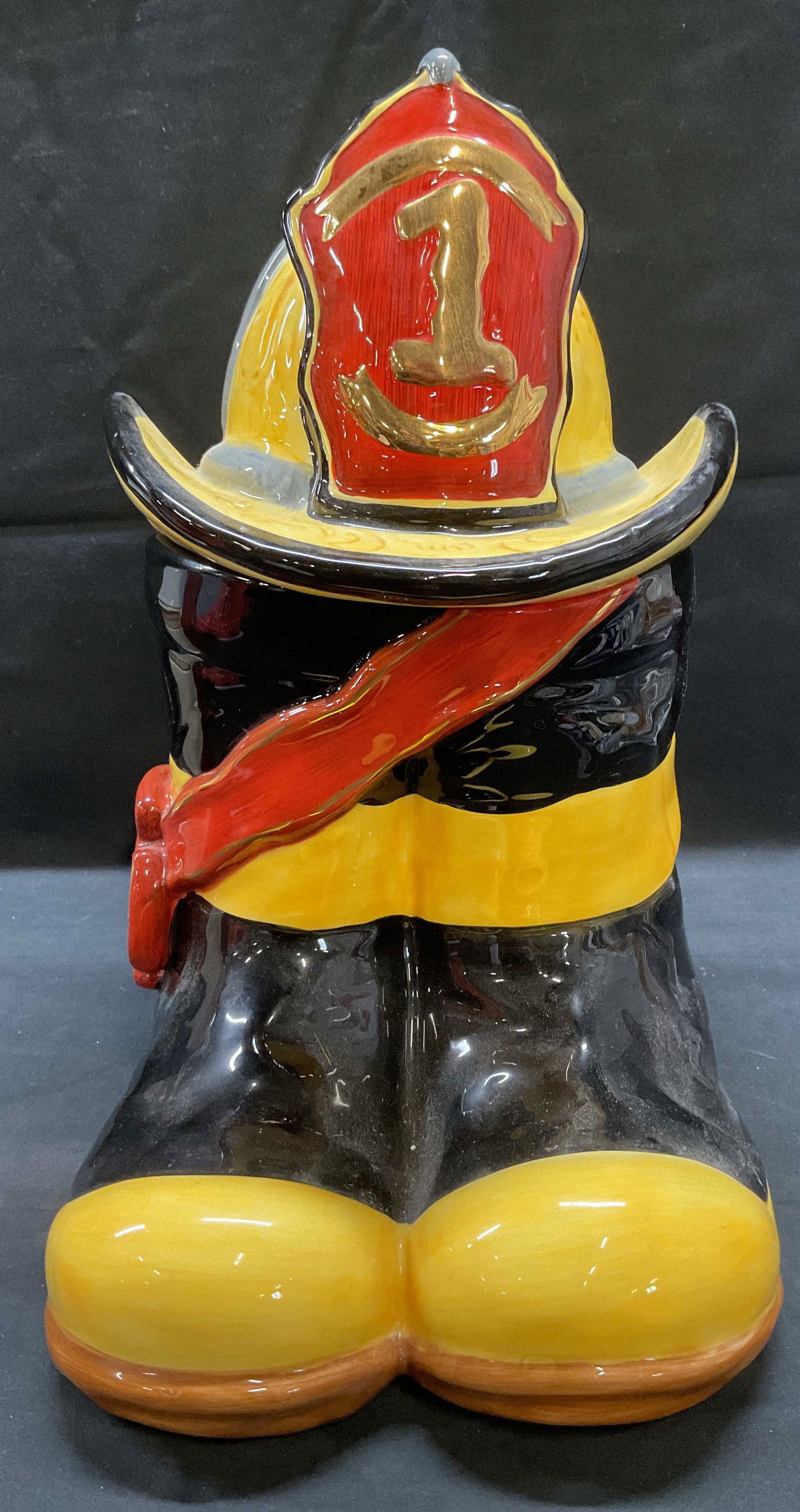 Vtg Firefighter Helmet & Boots Ceramic Cookie Jar (1 of 6)