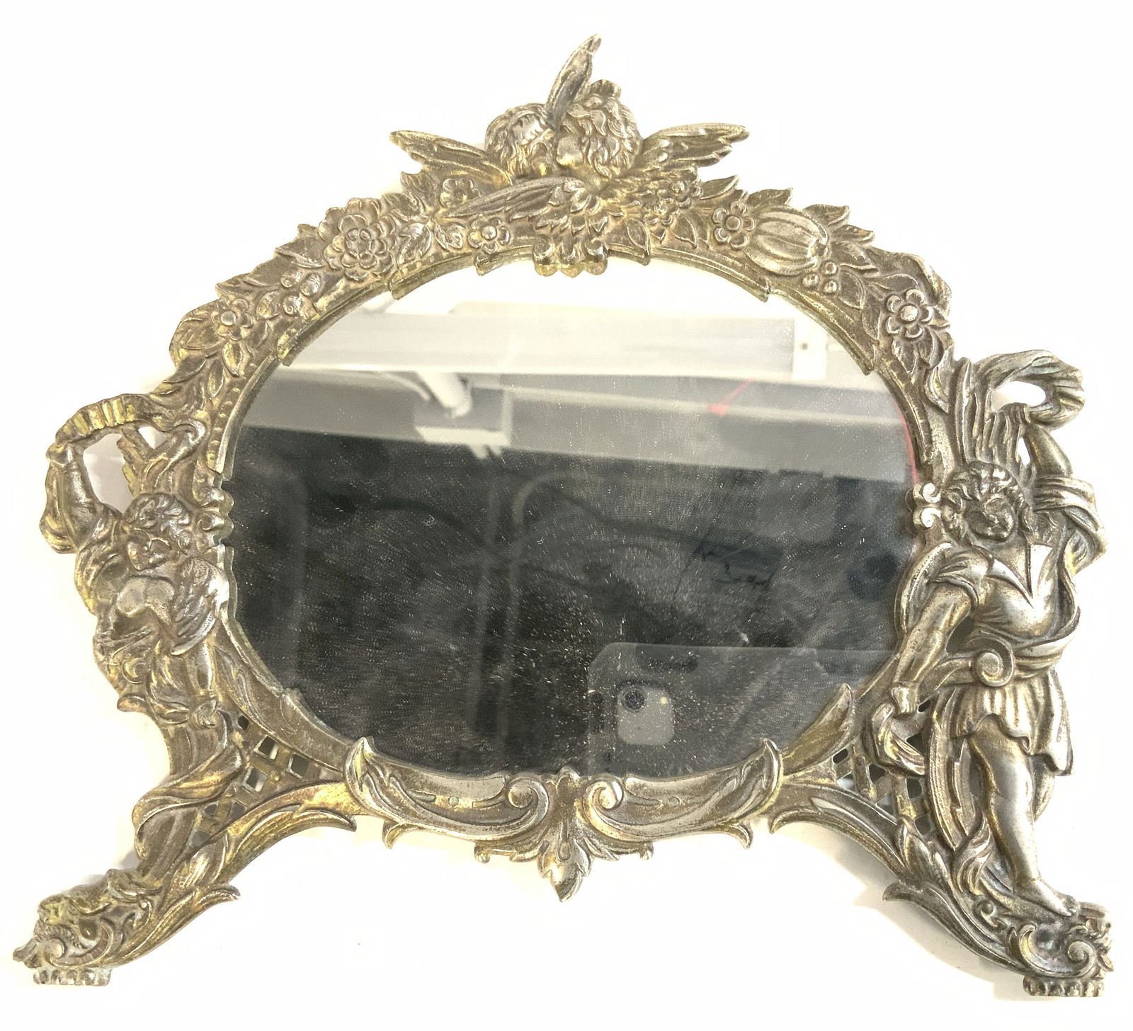 Art Nouveau Cast Metal Angel Motif Mirror (1 of 8)