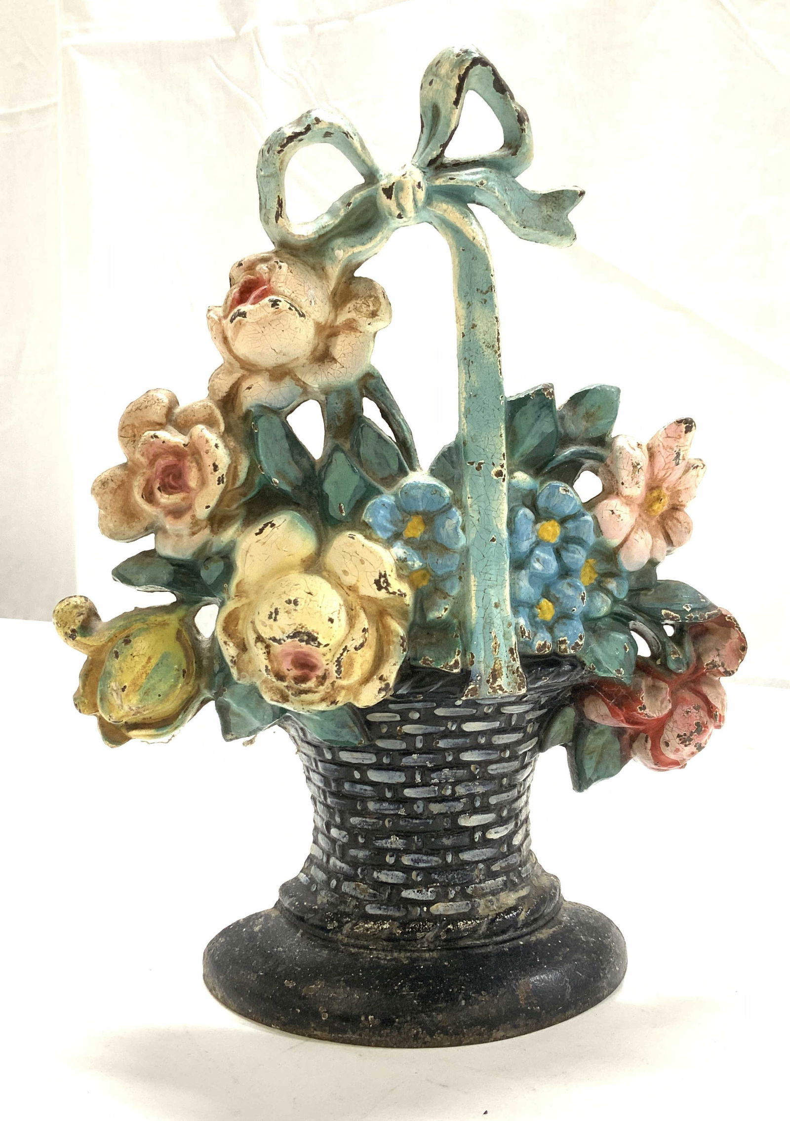 Antique Painted Cast Iron Flower Basket Door Stop (1 of 6)