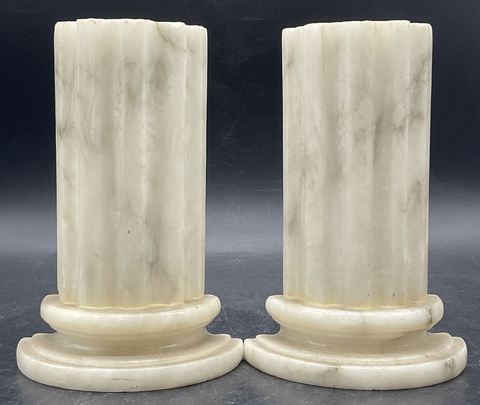 Pr Vtg Hand Carved Alabaster Column Bookends, Italy (1 of 9)