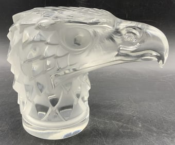 LALIQUE FRANCE Sign Crystal Eagle Head Paperweight