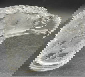 LALIQUE FRANCE Sign Crystal Eagle Head Paperweight: LALIQUE FRANCE Signed Crystal Eagle Head Figural Paperweight. Frosted and clear crystal. Signed on the underside LALIQUE FRANCE. Thick walled and weighty. Measures approx. 4.25H x 5.25W in. Surface we